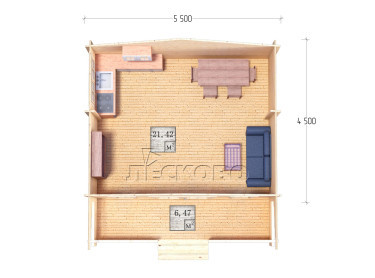 Дачный дом серия "ДСК" 5.5×4.5 с верандой 2,5м.