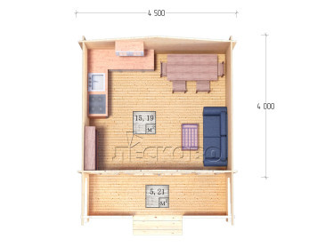 Дачный дом серия "ДСК" 4.5×4 с верандой 2,5м.
