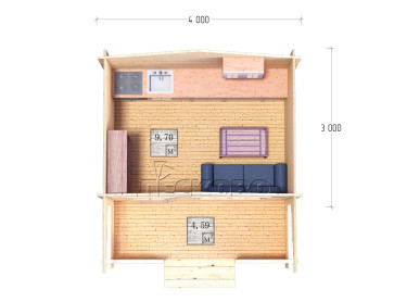 Дачный дом серия "ДСК" 4×3 с верандой 2,5м.