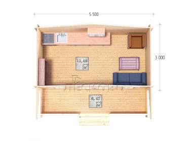 Дачный дом серия "ДСК" 5.5×3 с верандой 2,5м.