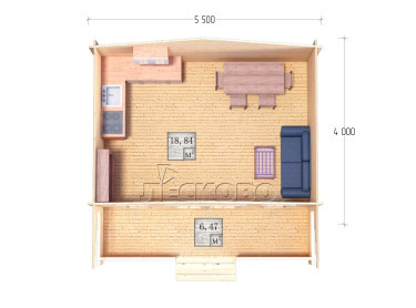 Дачный дом серия "ДСК" 5.5×4 с верандой 2,5м.