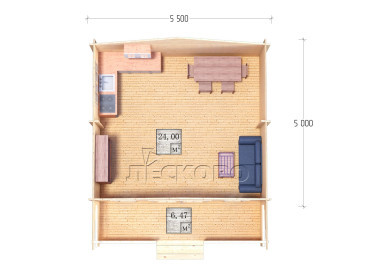 Дачный дом серия "ДСК" 5.5×5 с верандой 2,5м.