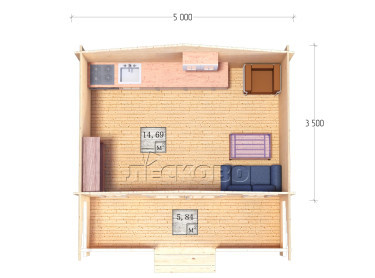 Дачный дом серия "ДСК" 5×3.5 с верандой 2,5м.