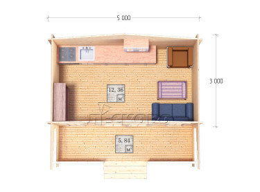 Дачный дом серия "ДСК" 5×3 с верандой 2,5м.