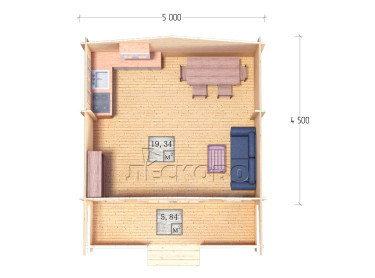 Дачный дом серия "ДСК" 5×4.5 с верандой 2,5м.
