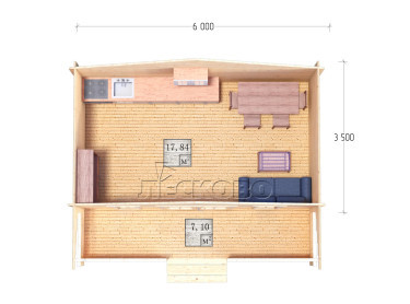 Дачный дом серия "ДСК" 6×3.5 с верандой 2,5м.