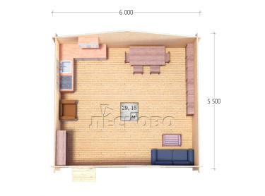 Дачный дом серия "ДСН" 6×5.5 с навесом 1,5м.