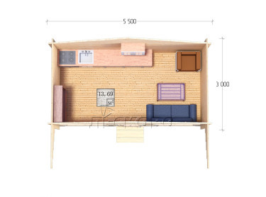 Дачный дом серия "ДСН" 5.5×3 с навесом 1,5м.