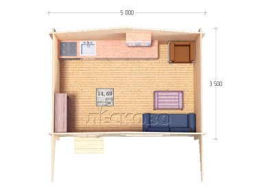 Дачный дом серия "ДСН" 5×3.5 с навесом 1,5м.