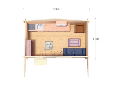 Дачный дом серия "ДСН" 5×3 с навесом 1,5м.