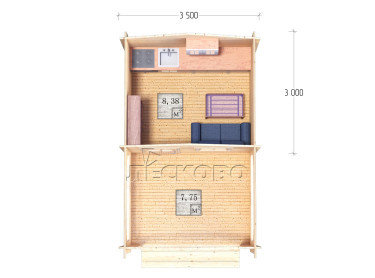 Дачный дом серия "ДСВ" 3.5×3 с верандой 2,5м.