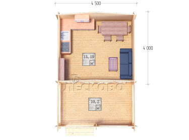 Дачный дом серия "ДСВ" 4.5×4 с верандой 2,5м.