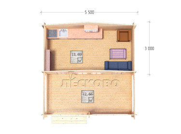 Дачный дом серия "ДСВ" 5.5×3 с верандой 2,5м.