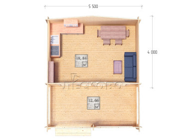 Дачный дом серия "ДСВ" 5.5×4 с верандой 2,5м.