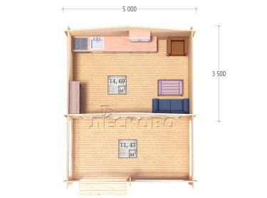 Дачный дом серия "ДСВ" 5×3.5 с верандой 2,5м.