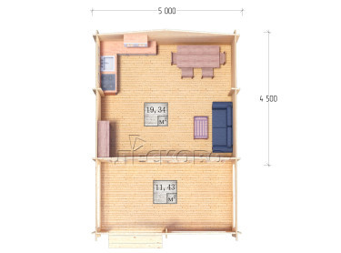 Дачный дом серия "ДСВ" 5×4.5 с верандой 2,5м.