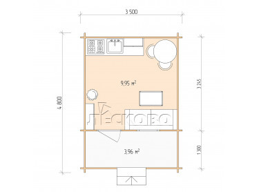Дачный дом серия "ДСК" 3.5×3.5 с навесом 1,5м. и крыльцом 1,3м.