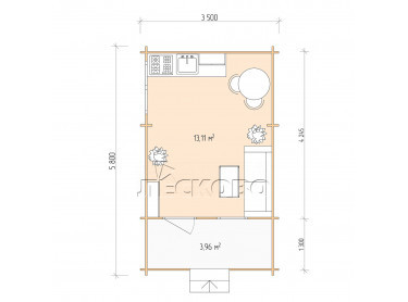 Дачный дом серия "ДСК" 3.5×4.5 с навесом 1,5м. и крыльцом 1,3м.
