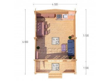 Дачный дом серия "ДСК" 4.5×5.5 с навесом 1,5м. и крыльцом 1,3м.