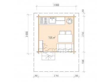 Дачный дом серия "ДСН" 3×3 с навесом 1,5м.