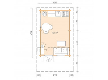 Дачный дом серия "ДСН" 3×4.5 с навесом 1,5м.