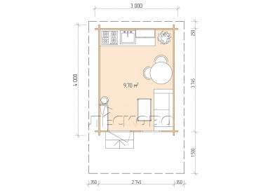 Дачный дом серия "ДСН" 3×4 с навесом 1,5м.