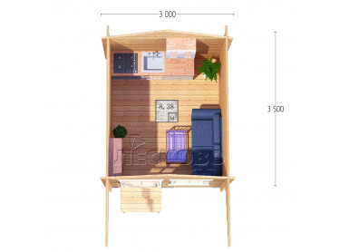 Дачный дом серия "ДСН" 3×3.5 с навесом 1,5м.