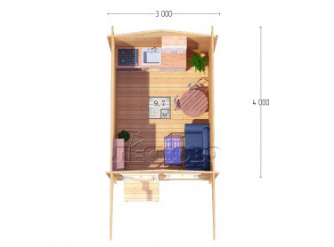 Дачный дом серия "ДСН" 3×4 с навесом 1,5м.