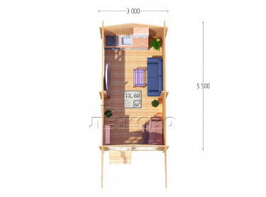 Дачный дом серия "ДСН" 3×5.5 с навесом 1,5м.