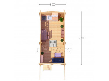 Дачный дом серия "ДСН" 3×6 с навесом 1,5м.