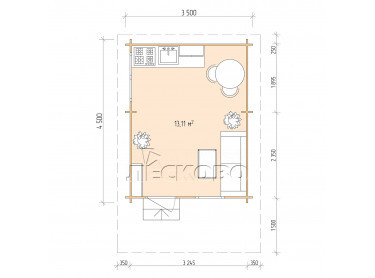 Дачный дом серия "ДСН" 3.5×4.5 с навесом 1,5м.