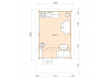 Дачный дом серия "ДСН" 3.5×5 с навесом 1,5м.
