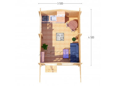 Дачный дом серия "ДСН" 3.5×4.5 с навесом 1,5м.