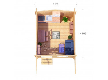Дачный дом серия "ДСН" 3.5×4 с навесом 1,5м.