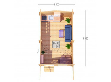 Дачный дом серия "ДСН" 3.5×5.5 с навесом 1,5м.