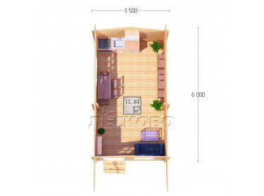 Дачный дом серия "ДСН" 3.5×6 с навесом 1,5м.