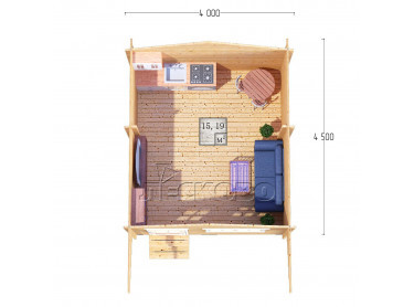 Дачный дом серия "ДСН" 4×4.5 с навесом 1,5м.