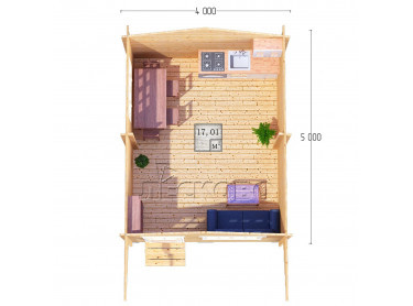 Дачный дом серия "ДСН" 4×5 с навесом 1,5м.