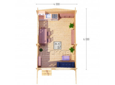 Дачный дом серия "ДСН" 4×6 с навесом 1,5м.