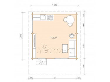 Дачный дом серия "ДСН" 4.5×4.5 с навесом 1,5м.