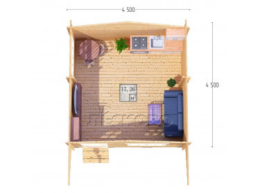 Дачный дом серия "ДСН" 4.5×4.5 с навесом 1,5м.
