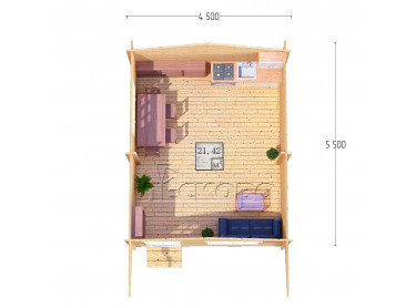 Дачный дом серия "ДСН" 4.5×5.5 с навесом 1,5м.