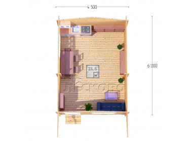 Дачный дом серия "ДСН" 4.5×6 с навесом 1,5м.
