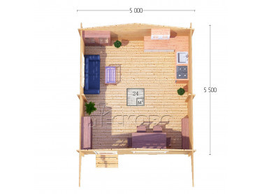Дачный дом серия "ДСН" 5×5.5 с навесом 1,5м.