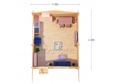 Дачный дом серия "ДСН" 5×6 с навесом 1,5м.