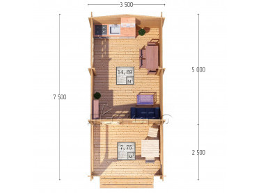 Дачный дом серия "ДСВ" 3.5×5 с верандой 2,5м.