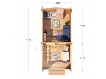 Дачный дом серия "ДСВ" 3×3.5 с верандой 2,5м.
