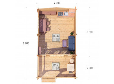 Дачный дом серия "ДСВ" 4.5×5.5 с верандой 2,5м.