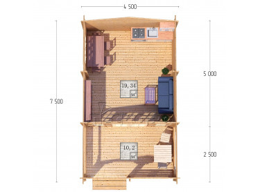 Дачный дом серия "ДСВ" 4.5×5 с верандой 2,5м.