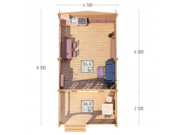 Дачный дом серия "ДСВ" 4.5×6 с верандой 2,5м.